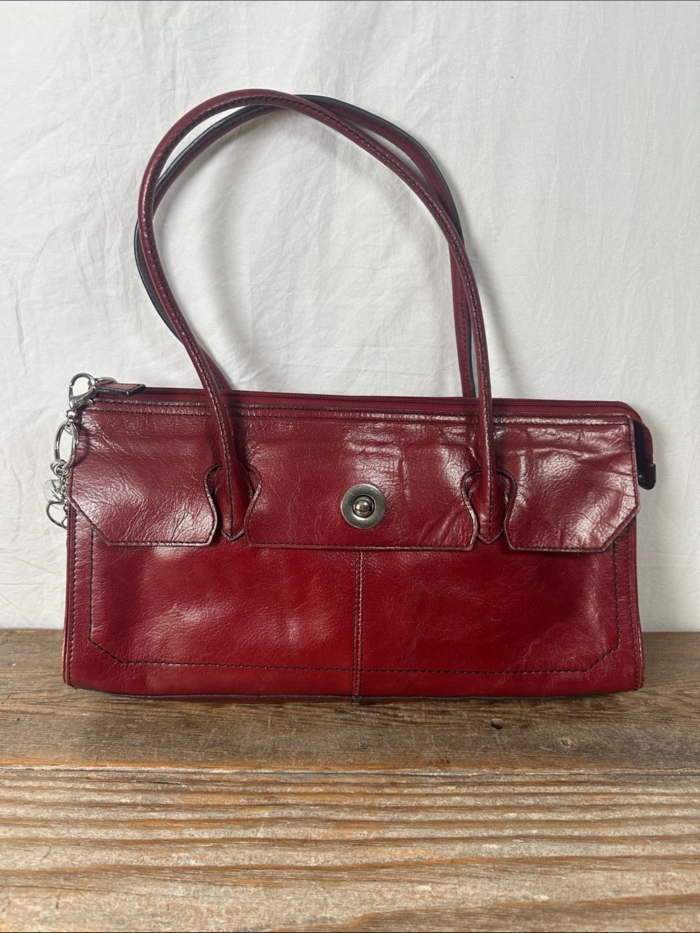 Pelle Studio Burgundy Leather Shoulder Bag with Turn-Lock